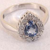 Кольцо золотое с Сапфиром груша и бриллиантами, в Москве