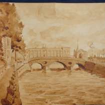 Подляский Юрий. Вид на Прачечный мост. Бум., акварель. 1957г, в Санкт-Петербурге