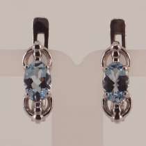 Серьги золотые с Аквамаринами овал 6 х 4 мм, в Москве