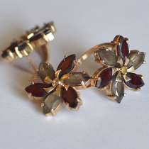Гранатовые серьги и кольцо: гранат, раухтопаз и цитрин, в Москве
