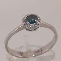 Кольцо золотое с голубым и белыми бриллиантами, в Москве