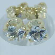 Пусеты золотые с Аквамаринами принцесса, в Москве