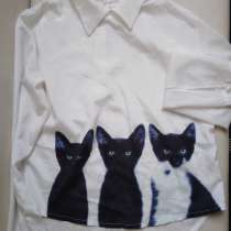 Блузка белая с кошками 10-13 лет, в Москве