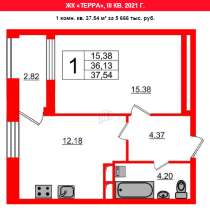 1-к квартира 37,5 м2 в Приморском районе, в Санкт-Петербурге