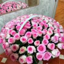 Букет роз цветы в корзине в розовом цвете 101шт, в Москве
