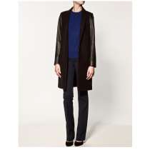 Пальто черное с кожаными рукавами, размер S, в Москве