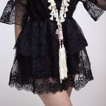 Черная кружевная блузка-туника в стиле boho/S-M-L, в Москве