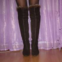 Ботфорты б/у Fabiani Италия 39 замша зима коричневые мех 876, в Москве