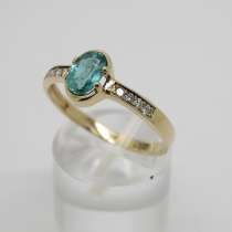 Кольцо золотое с овальным Аквамарином и бриллиантами., в Москве