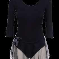 Купальник гимнастический AA-181, рукав 3/4, юбка сетка, хлопок, черный (28-34), в Сочи