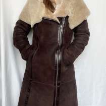 Натуральная коричневая дубленка из овчины с капюшоном, в Москве