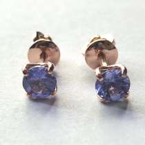 Пусеты золотые с Танзанитами Ф 5 мм, в Москве