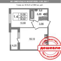 1-к квартира 38 м2 у метро Приморская, в Санкт-Петербурге