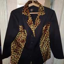 Жакет женский, черный с леопардовыми вставками, размер 46, в г.Макеевка