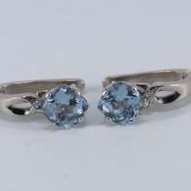 Золотые серьги с Аквамаринами, огранки кушон и бриллиантами, в Москве