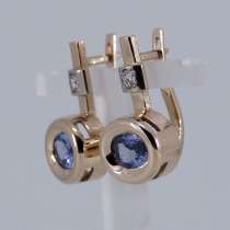 Золотые серьги по мотивам Тиффани с Танзанитом и бриллиантам, в Москве