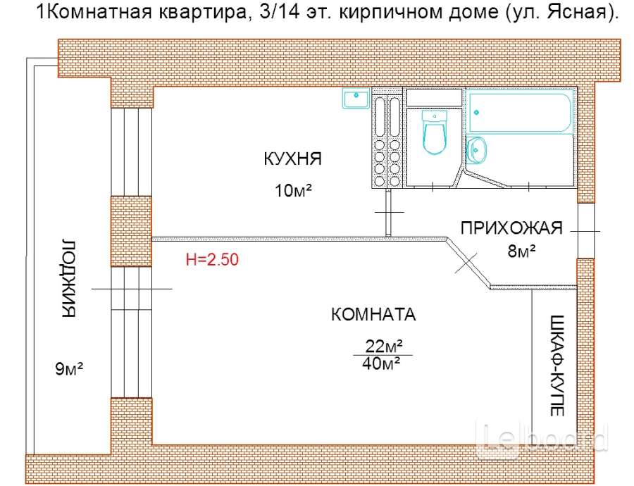 Размеры кухни в однокомнатной квартире